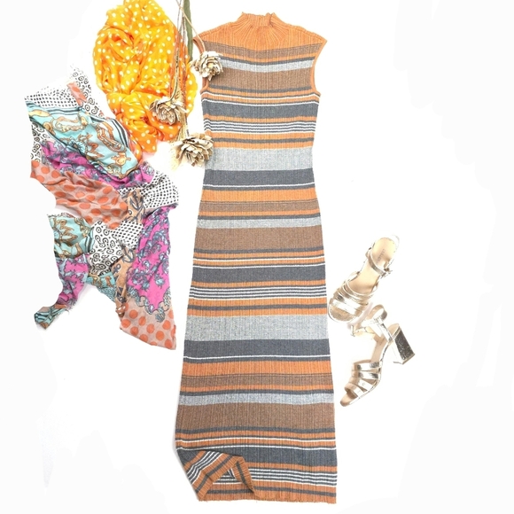 House of Harlow 1960 Striped Brown and Orange Dress Size S - Picture 7 of 7